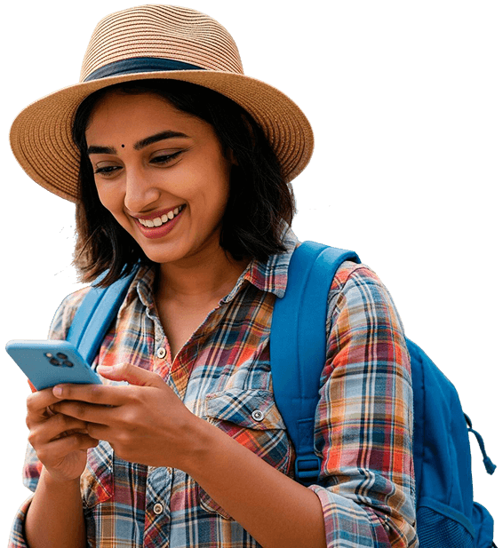 Traveller planning a journey on her phone